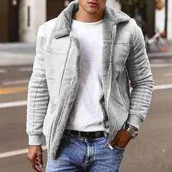 Men Autumn Winter Coat Faux Leather Long Sleeve Solid Color Turndown Collar Zippers Casual Warm Comfortable Regular Standard Fit
