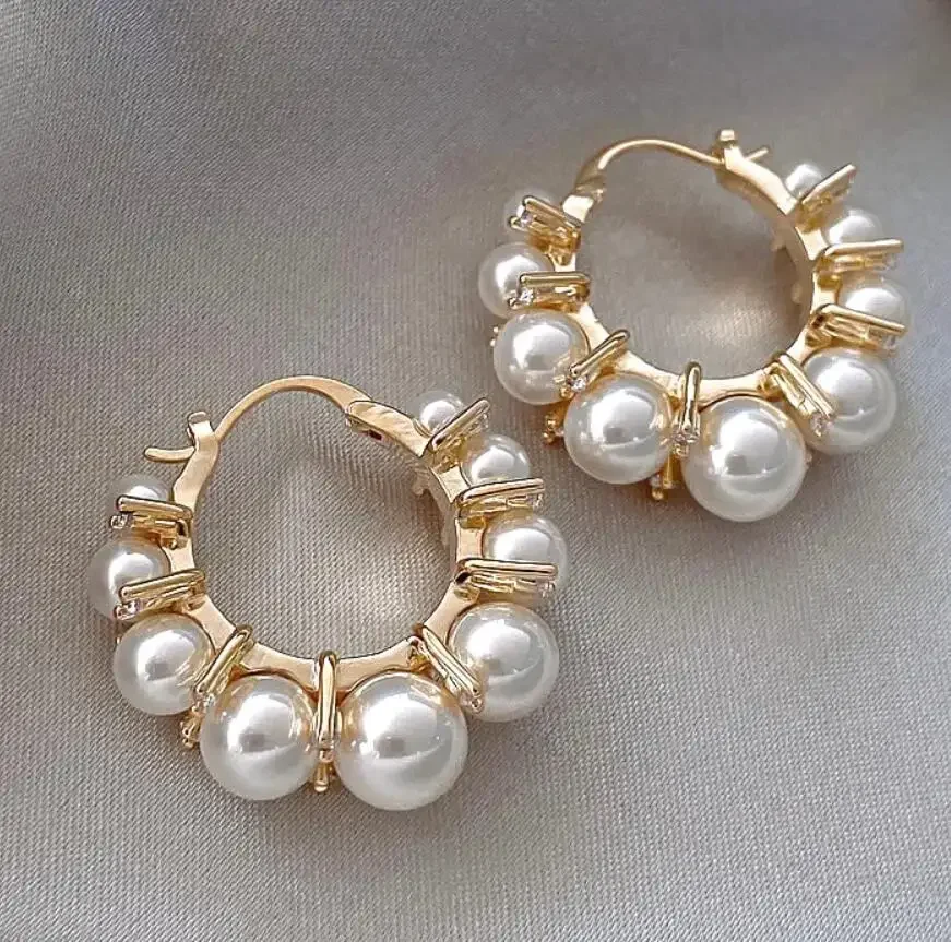 French Pearls Elegant Minimalist Niche Hoop Earrings For Women Female Vintage Custom Jewelry