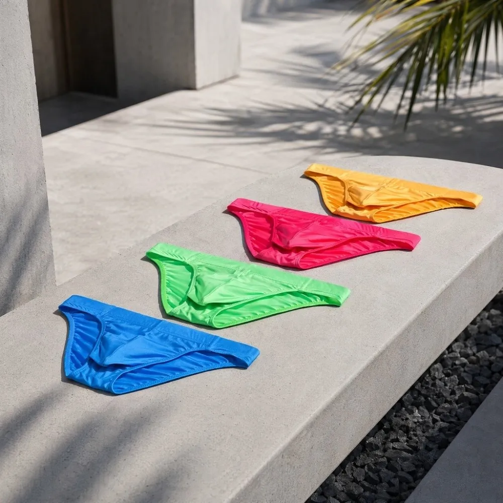 Triangle Men Ice Silk Briefs Underpants Solid Color Men's Triangle Panties Underwear Low Waist Male Seamless Briefs Summer