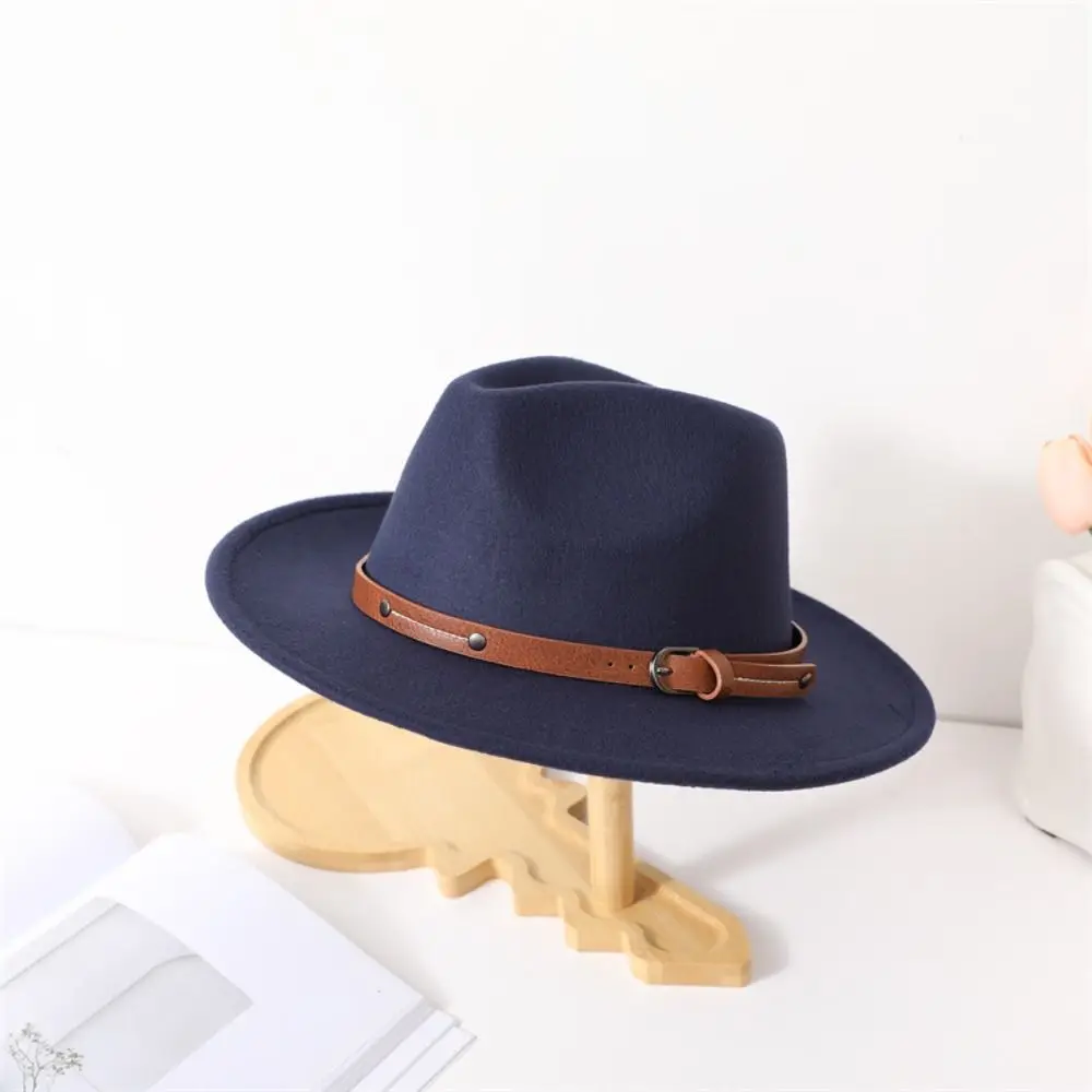 Mode Mit Gürtel Schnalle Filz Fedora Hüte Vintage Breite Krempe Panama Kappe Elegante Weiche Jazz Hut Männer Frauen – Detail 10