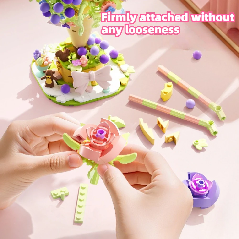 DIY Ice Cream Cone Flower Bouquet Building Block Model Simulated Floral Arrangement Puzzle Bricks Toy Creative Decorative Piece