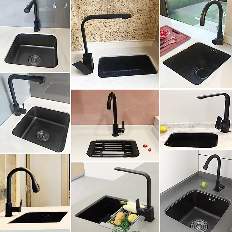 304 Stainless Steel Kitchen Sink Bar Sink Drop-in Or Undermount Single Bowl Black-Gray Sink Wash Basin For Balcony