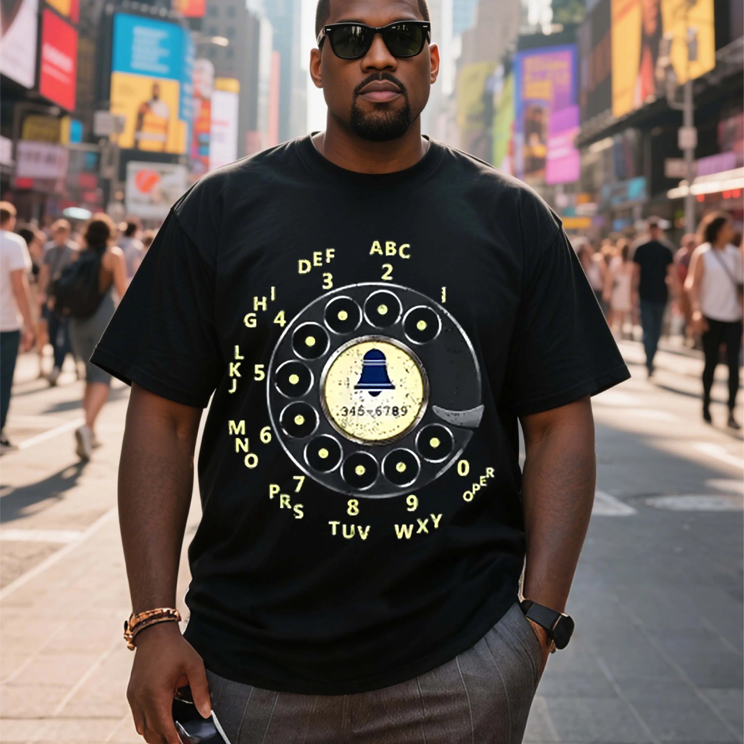 Plus size retro wijzerplaatpatroon zwart T-shirt met korte mouwen geschikt voor outdoor vrijetijdskleding in de zomer