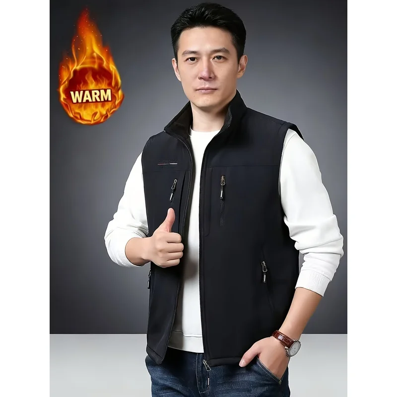 Mens Clothing Autumn and Winter Reversible Vest Men's Velvet Thickened Polar Fleece Vest Work Padded Motorcycle Man Spring Best
