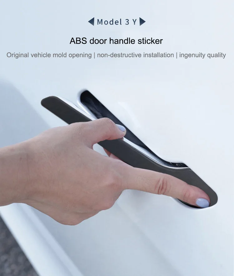 4PCS Door Handle ABS Sticker For Tesla Model 3/Y 2017 - 2022 Door Wrap Cover Paste Model3 Model Y Accessories Carbon Fiber ABS