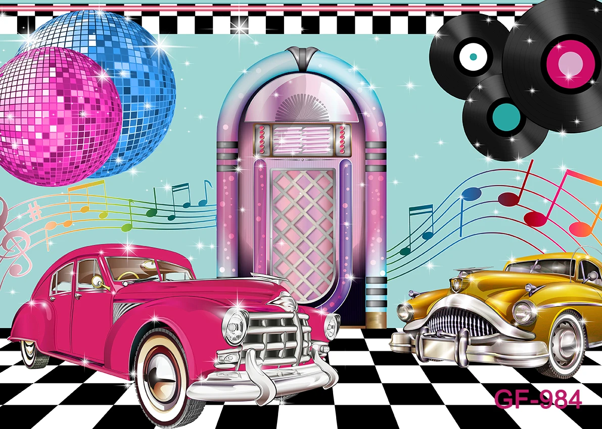 Back To 50s Photography Backdrop for Birthday Rock Roll Party 1950s Soda Shop Photo Retro Diner Time Party Decor Background