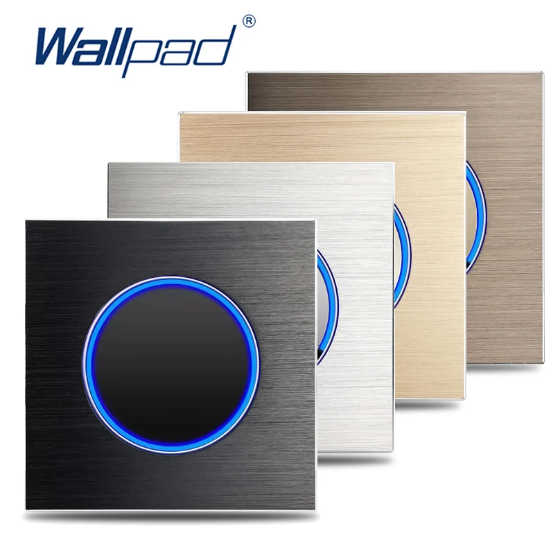 Wallpad Wall Switch 1 Way 2 Way, Circle Round Button, Blue LED Indicator, Brushed Aluminum Finishing, Black Gold SIlver Brown