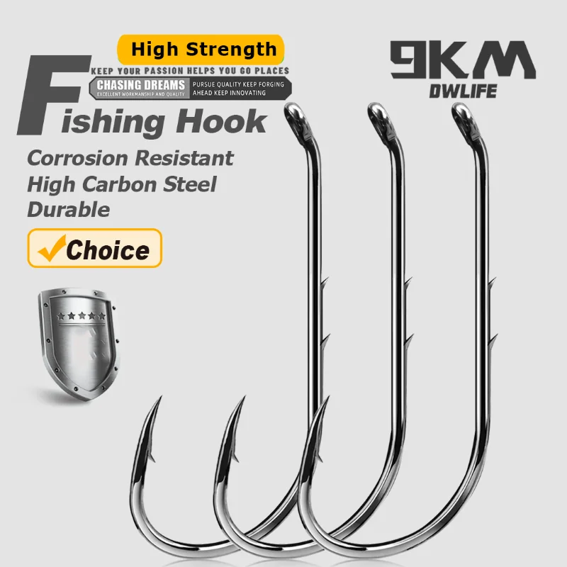 9KM Baitholder Fishing Hooks 50~200Pcs Live Bait Hook Barbed Shank Down Eye Offset Circle Hook Carp Fishing Jig Worm Hook Tackle