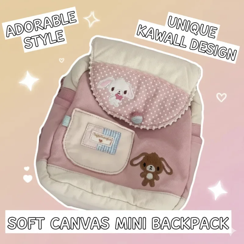 

Y2K Bow Rabbit Backpack Canvas Japan Kawaii Ilota Printed Sweet Dog Splicing Pocket Back To School Large Capacity Backpack New