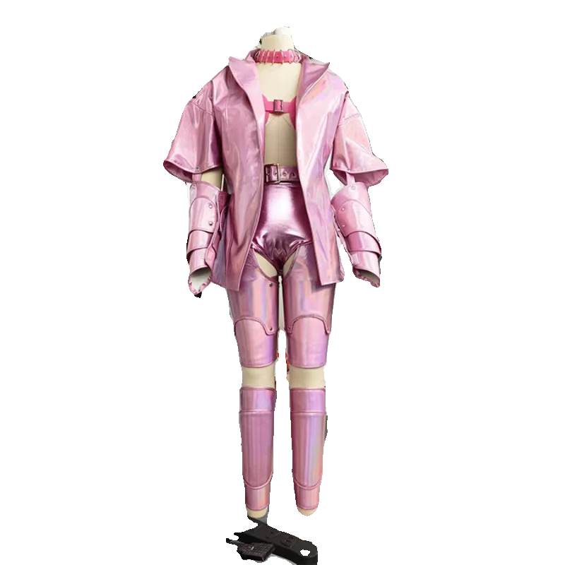 Pink Laser Gogo Dance Clothing Singer Dancer Stage Costume Women Leather Jacket Hollow Out Pants Rave Carnival Clothing