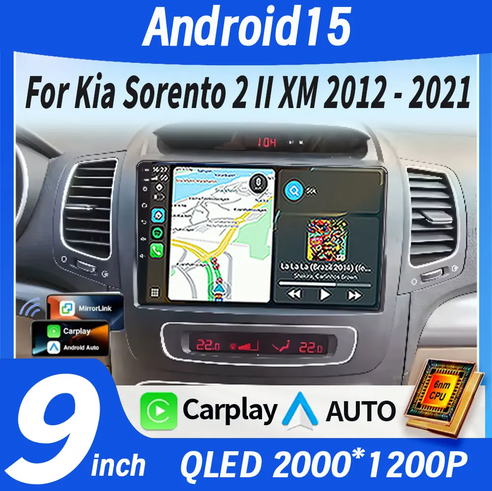 Carplay Auto Car Radio Multimedia Player Android 15 For Kia Sorento 2 II XM 2012 - 2021 DSP Autoradio GPS Stereo Head Unit