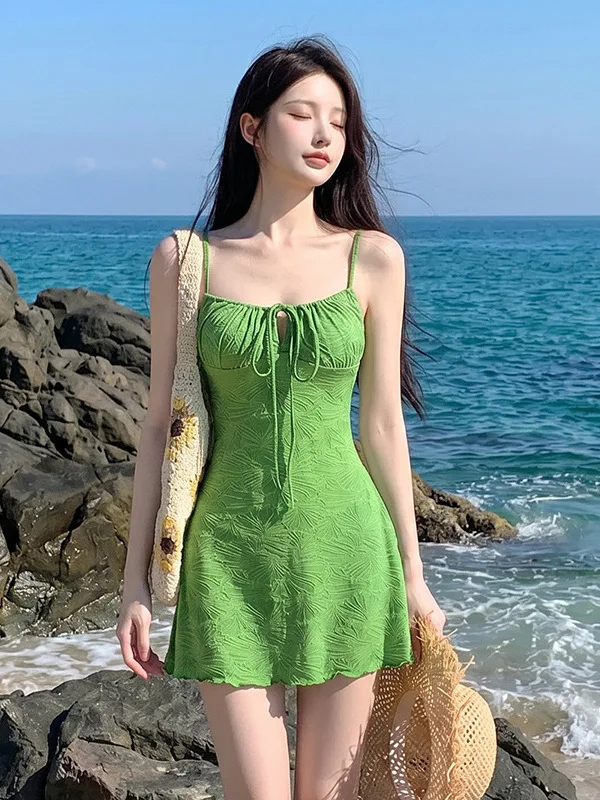 Hot Selling Sexy Girl New Style Swimsuit Women's High End Beautiful Vacation Retro Small Chest Belly Cover Slim Pure Desire B...