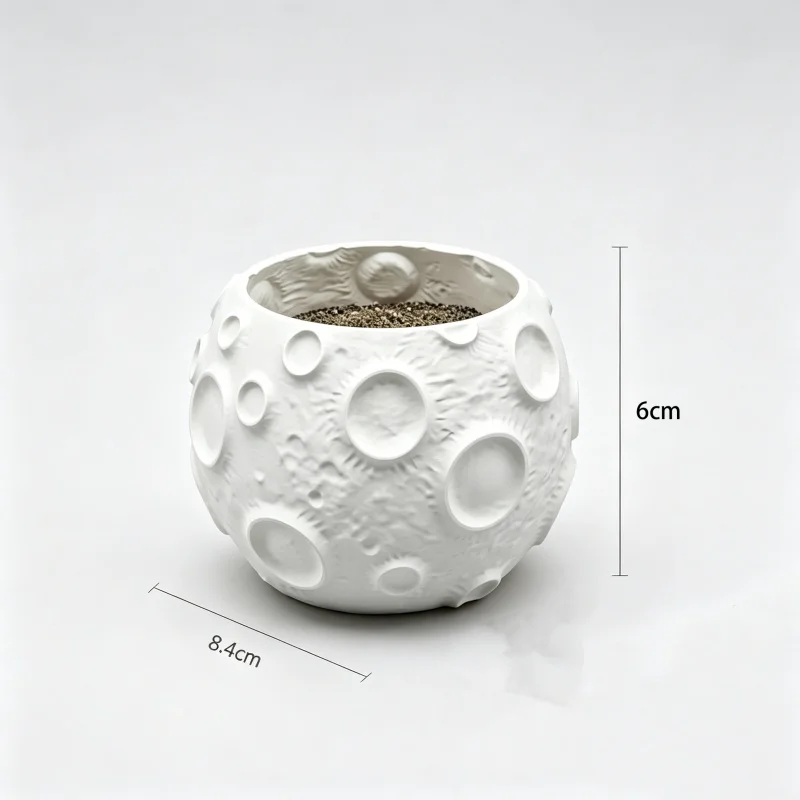 3D Printed Moon Crater Succulent Planter Pot Mini Planet Statue Desktop Windowsill Decor Space Theme Sculpture