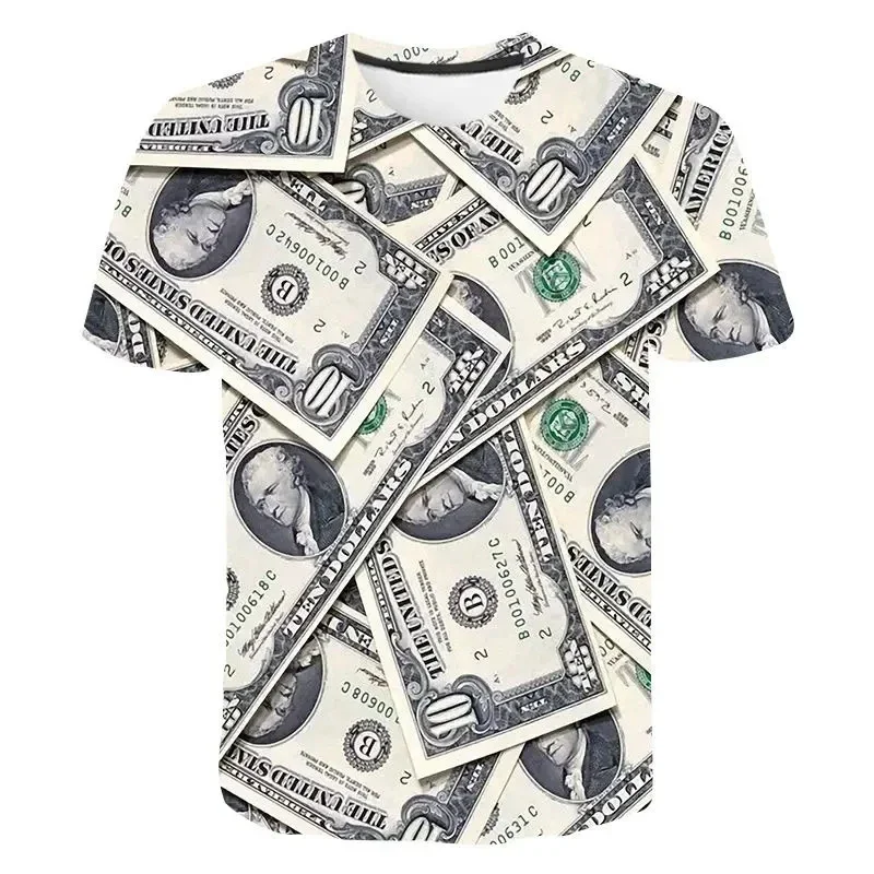 3D Print U.S. Dollar T-Shirt Men Trend Personality Pattern Tees Summer Casual Hip Hop Loose Round Neck T Shirts Short Sleeve Top