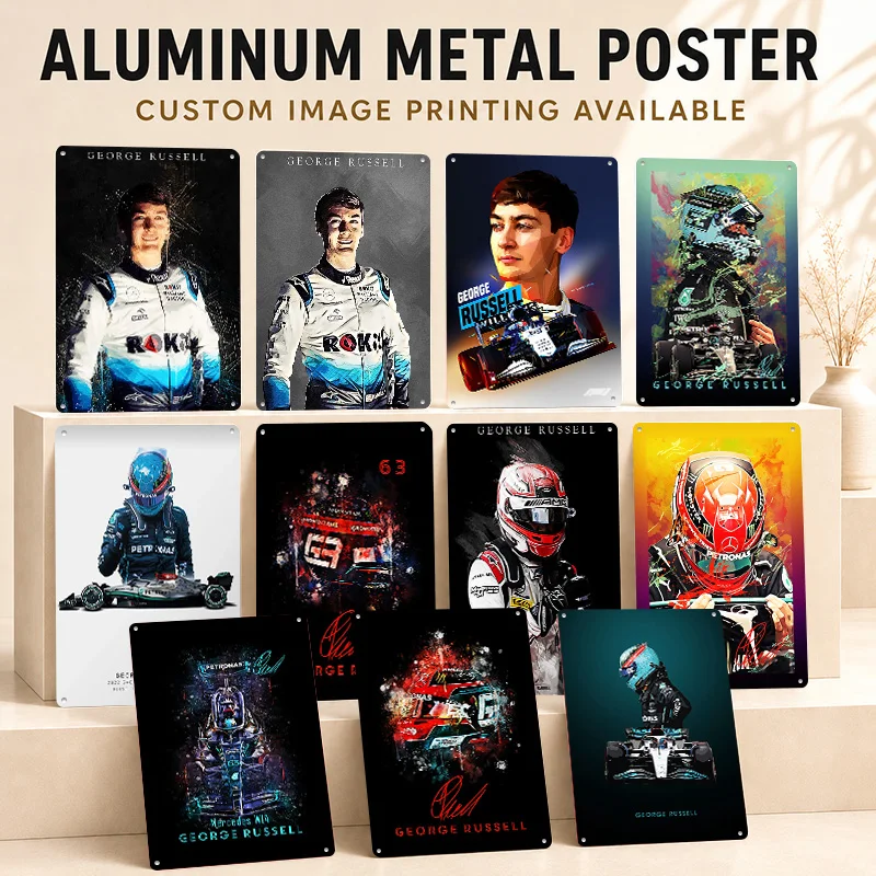 George Russell Printed Posters Customized Metal Sign Premium Dynamic Racing Legend Wall Art Ideal For Game Room And Collectors