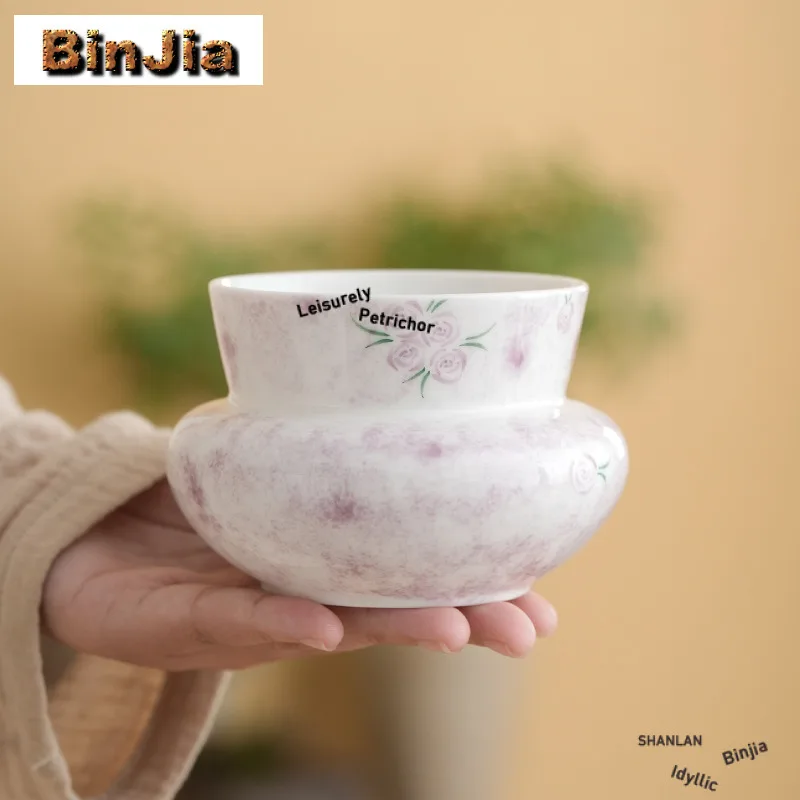 

350ml Hand-painted Rose Flower Jianshui Washing Cup Bowl Tea Dust Cylinder Barrel Household Chaxi Tea Services Ornaments Craft