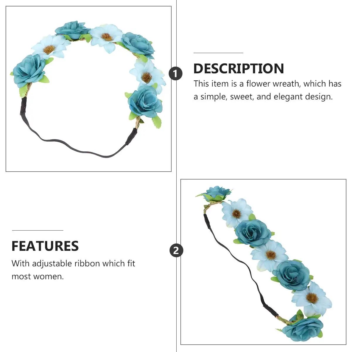 

Flower Wreath Headband Women Hair Band Bridal Garland Wedding Party Adjustable Ribbon Elegant Photography Accessories Hair