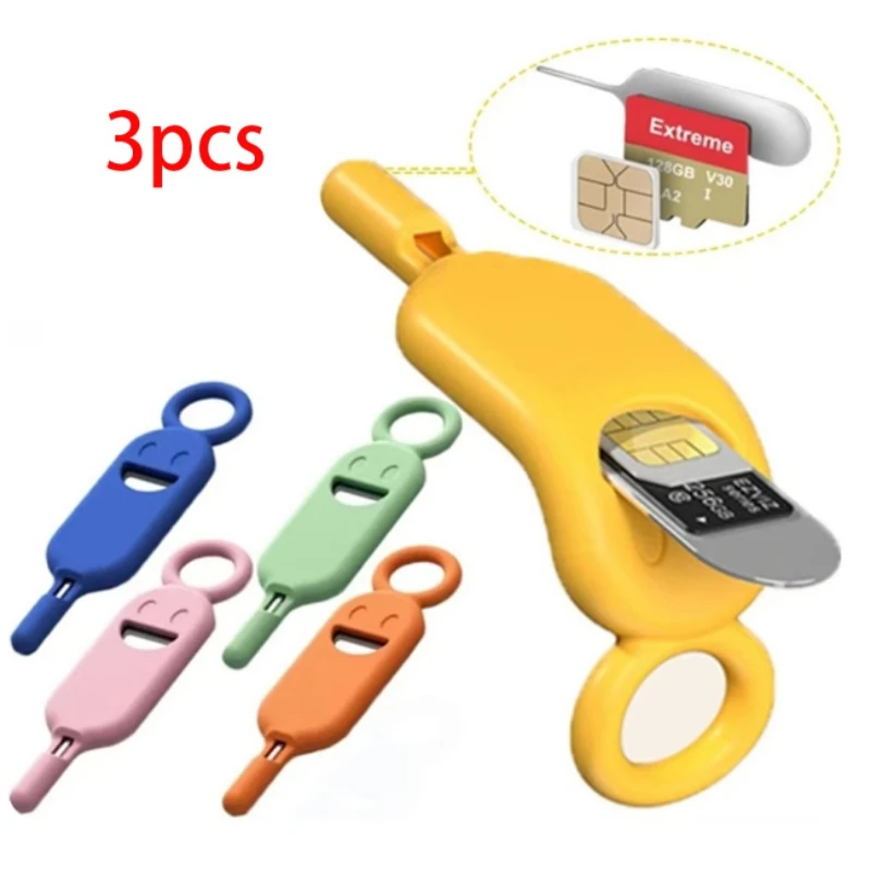 Mini portátil cartão SIM remoção agulha Pin, Universal Soft Silicone Anti-Lost Celular Acessórios, cor aleatória, 3pcs