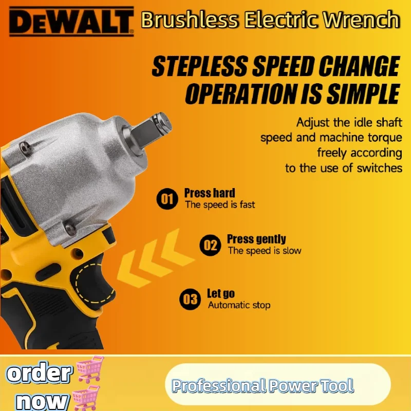Dewalt Lithium-Batterie, bürstenloser Elektroschrauber, kabelloser Schlagschrauber, hohes Drehmoment, drei Geschwindigkeiten, Autoreparatur-Elektrowerkzeuge, 1/2 Zoll