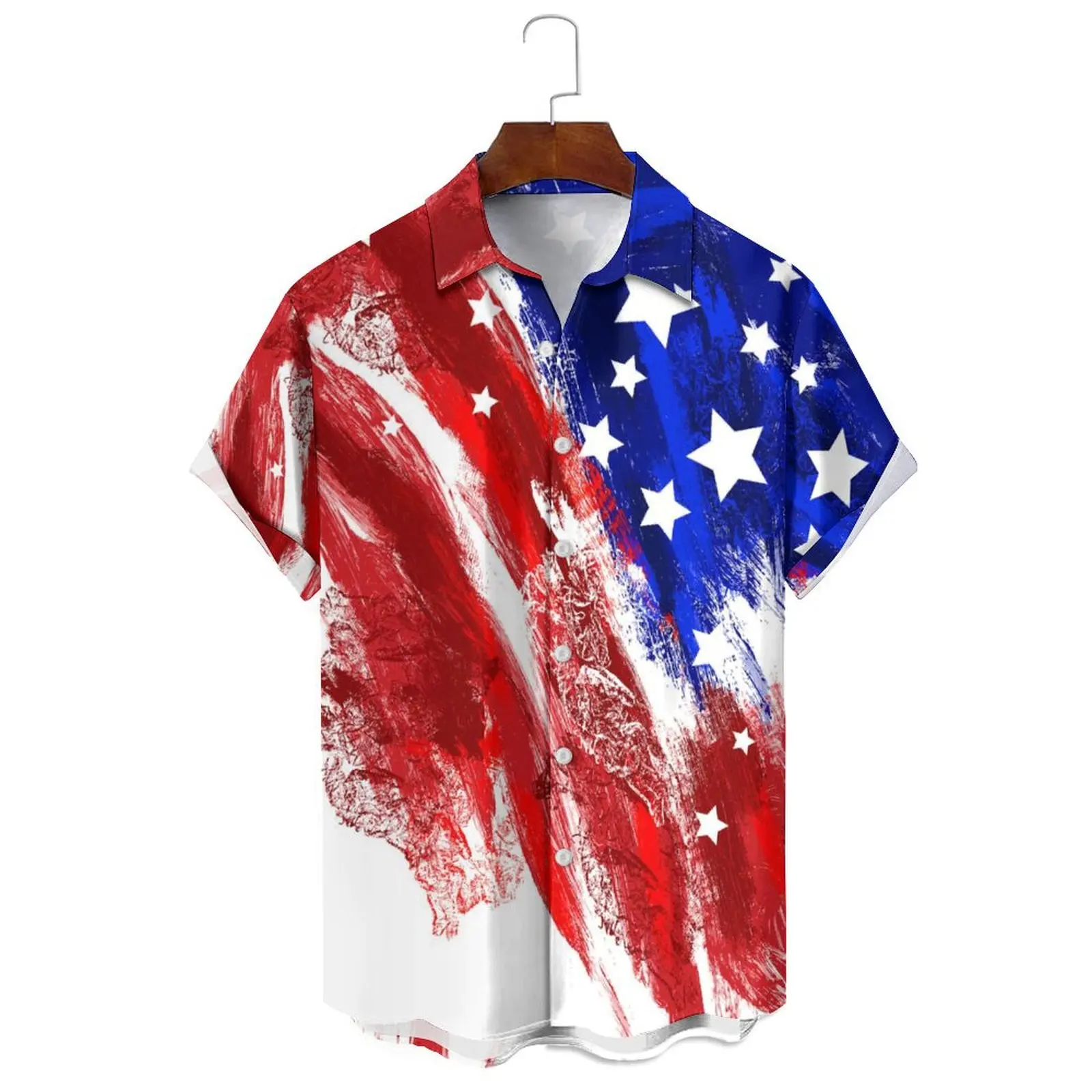 3D Printed American Flag Men's Shirt Summer Fashion Street Lapel Button Up Top High Quality Oversized Men's And Women's Clothing