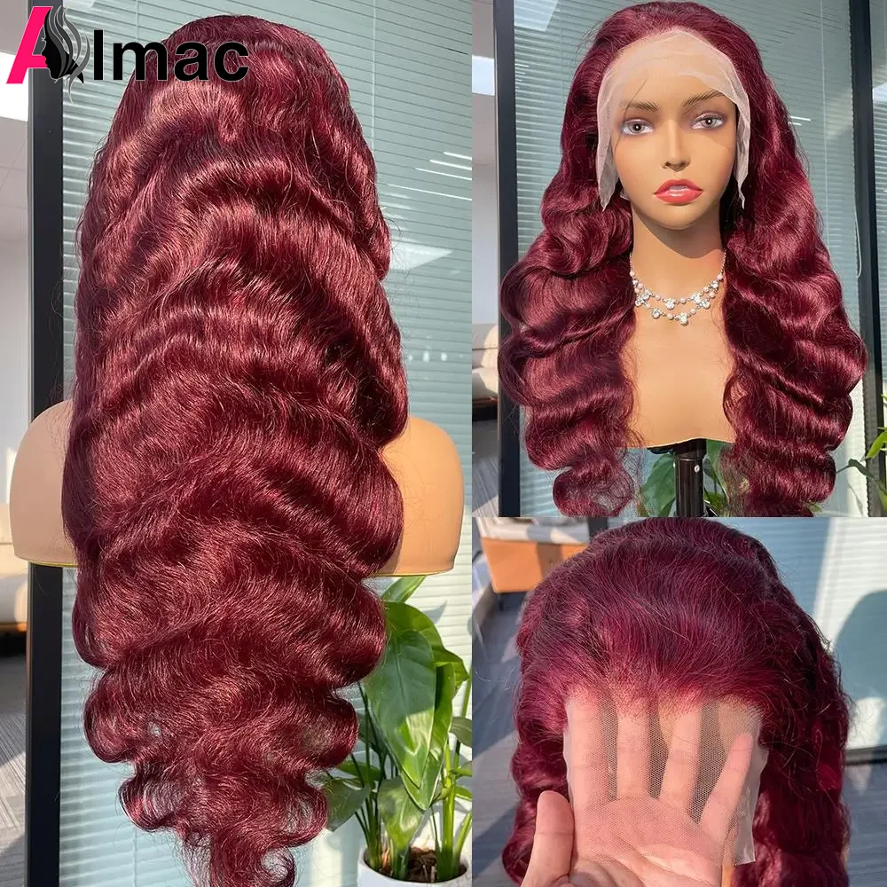 99J Burgundy Lace Front Wig Body Wave Human Hair Wigs For Women 13x4 Transparent Lace Frontal Wig Pre-Plucked Indian Remy Hair