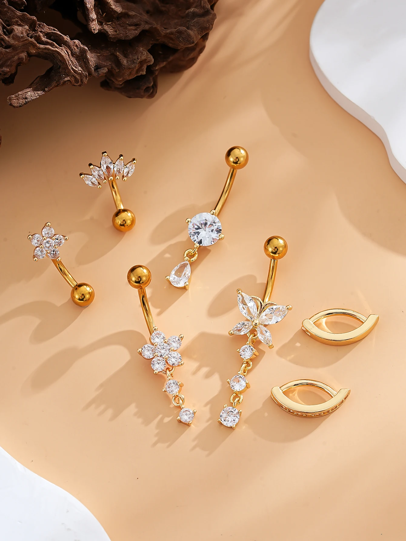 3-8 Stück/Set Gemischte Bauchnabelpiercing-Sets Lange Hängende Gebogene Bauchnabelringe Nombril Ombligo Damen 14G Schmetterling Bauchnabelpiercings – Detail 11