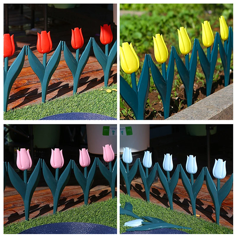 5Pcs PVC Simulation Tulip Flower Garden Fence Colourful For Yard Lawn Border Lawn Fence Outdoor Landscape Garden Decoration