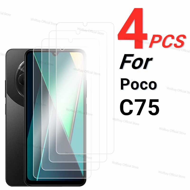 2/4PCS Screen Protector For Xiaomi Poco C75 Tempered Glass Xiaomi Poco C75 Full Glue Protective Phone Glass For Xiaomi Poco C75