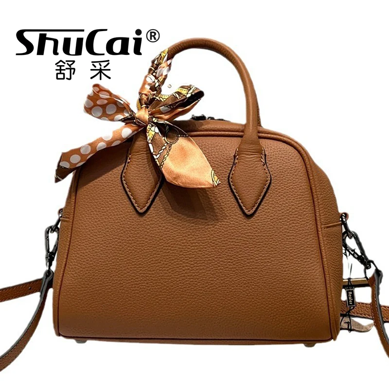 Genuine leather shoulder handbags Korean niche design fashionhandbag crossbody boston women's bag