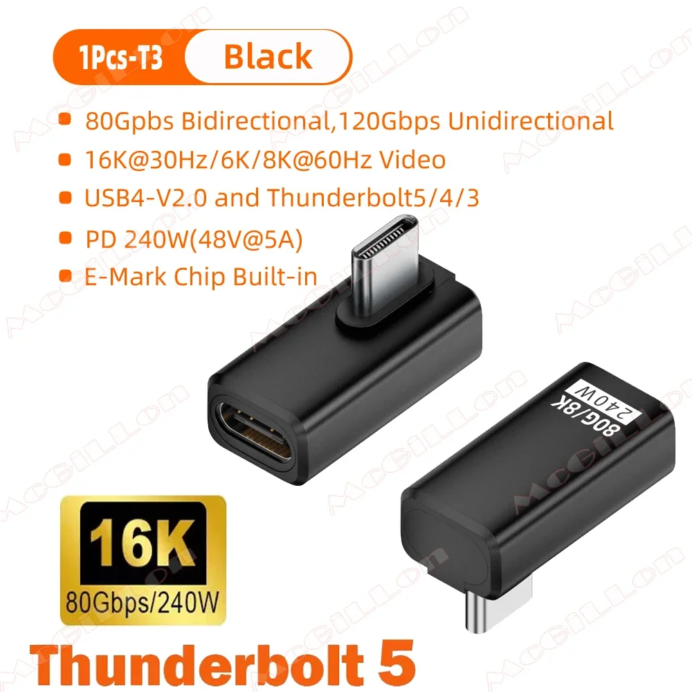 USB4 V2 90-Grad-Typ-C-Winkeladapter 80 Gbit/s Thunderbolt 5 4 3 Winkeladapter 240 W USB-C-Kabelstecker 40 Gbit/s für MacBook Air