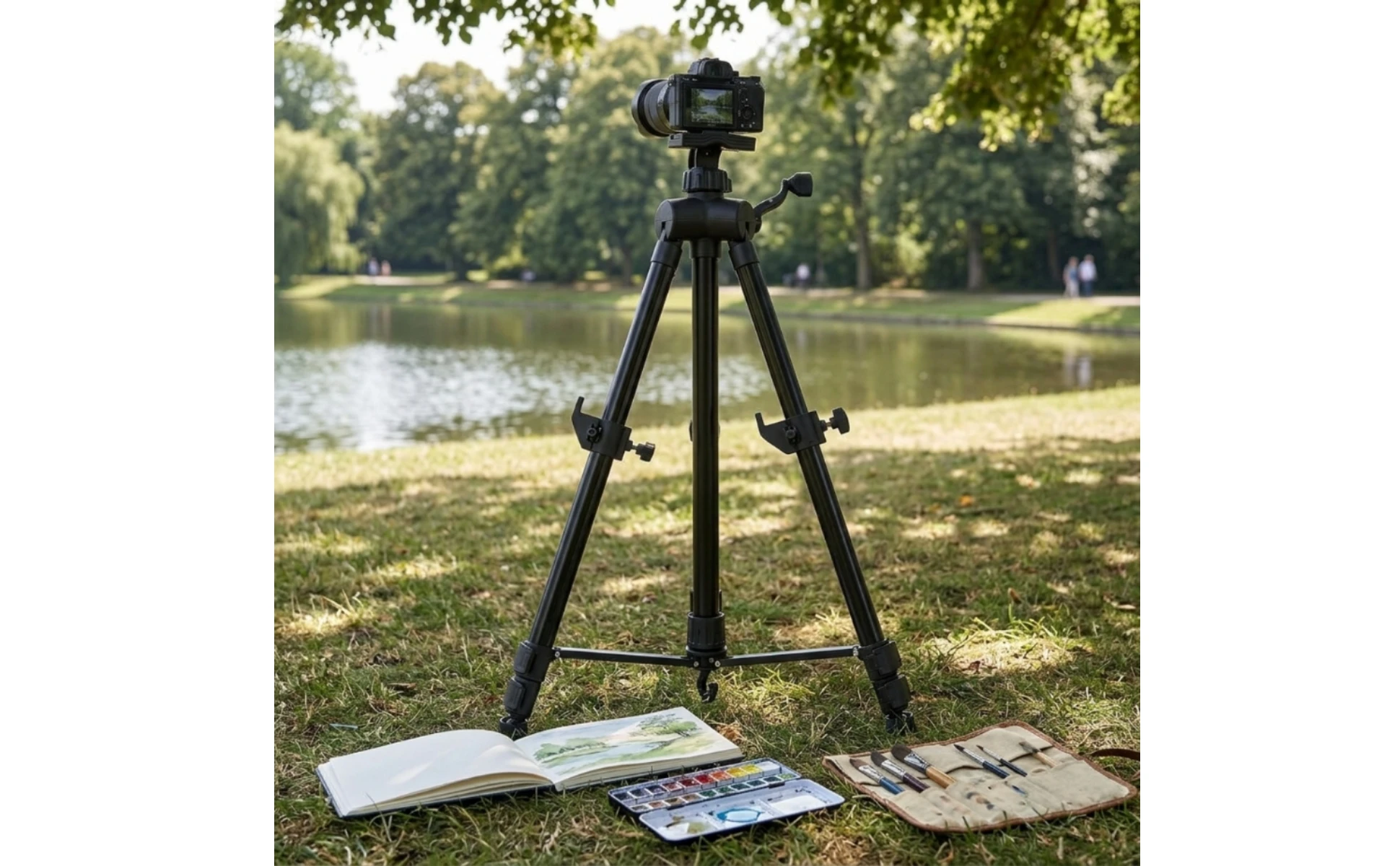 Hand-Crank Easel Matte Black Foldable Tripod Easel Adjustable Portable for Artists, Outdoor Painting, Studio