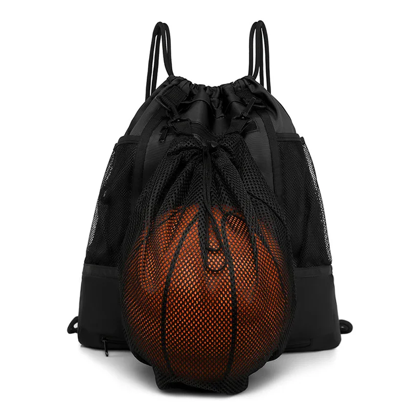 Drawstring Waterproof Basketball Backpack Gym Bag for Boys Girls Sports Sack with Detachable Ball Outdoor Activities Mesh Bag