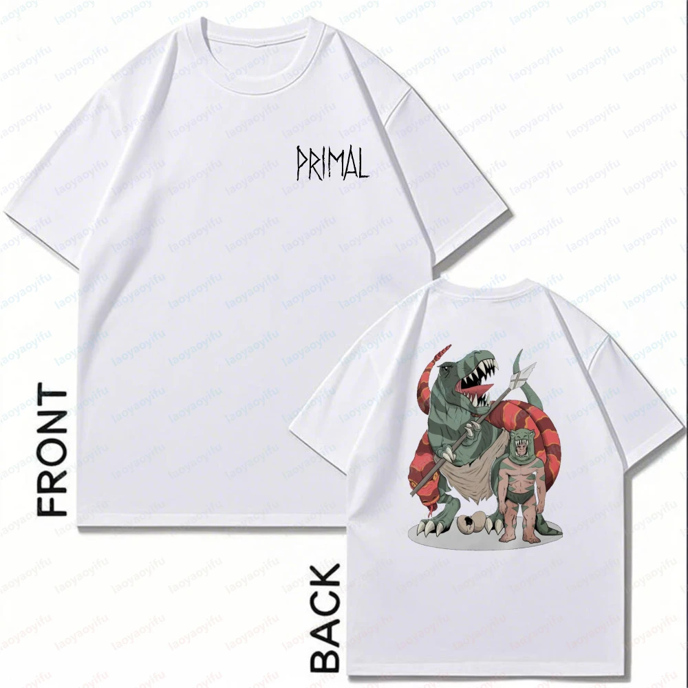 Nostalgic-Primal-Adult-Animation-Cotton-T-Shirt-for-Men-Dynamic-Spear-and-Fang-Print-Casual-Tops-Funny-Otaku-Classic-Fashion-Tee