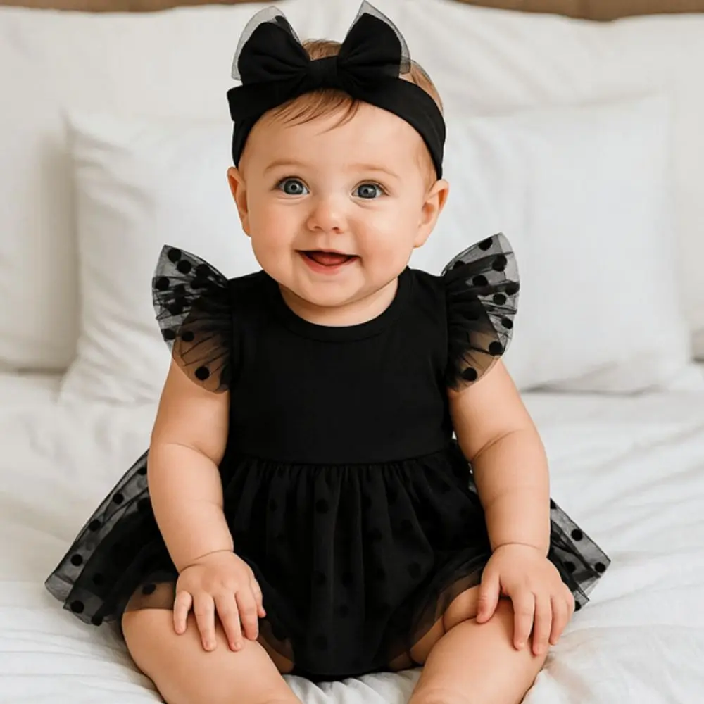 Fashion Cotton Baby Girl Princess Dress Bubble Bowknot Toddle Petti Skirt Lace Mesh Short Sleeve Baby Girl Bodysuit Birthday