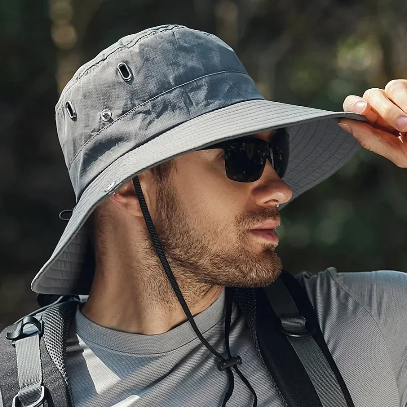 Nuevo sombrero para el sol de ala ancha para hombre, impermeable, protección UV, sombrero de cubo para Safari para pesca, senderismo, escalada, verano, exterior, de gran tamaño