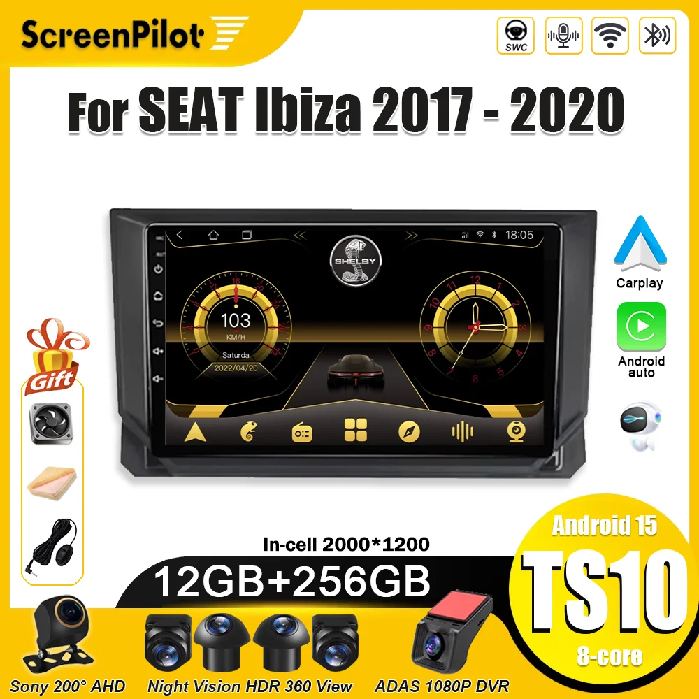 For SEAT Ibiza 2017 2018-2020 Android 16 Car Radio Multimedia Video Player Carplay Touch Screen 8 Core Bluetooth GPS Navigation