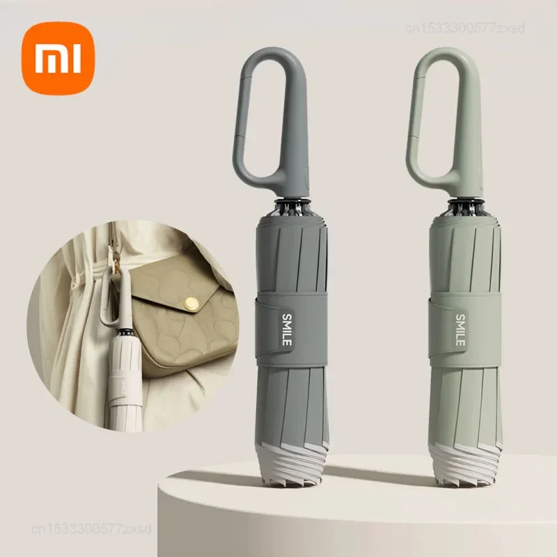 Xiaomi-ZUODU Guarda-chuvas totalmente automáticos, reforço à prova de vento, dupla finalidade, proteção contra chuva, dobrável, portátil com fivela