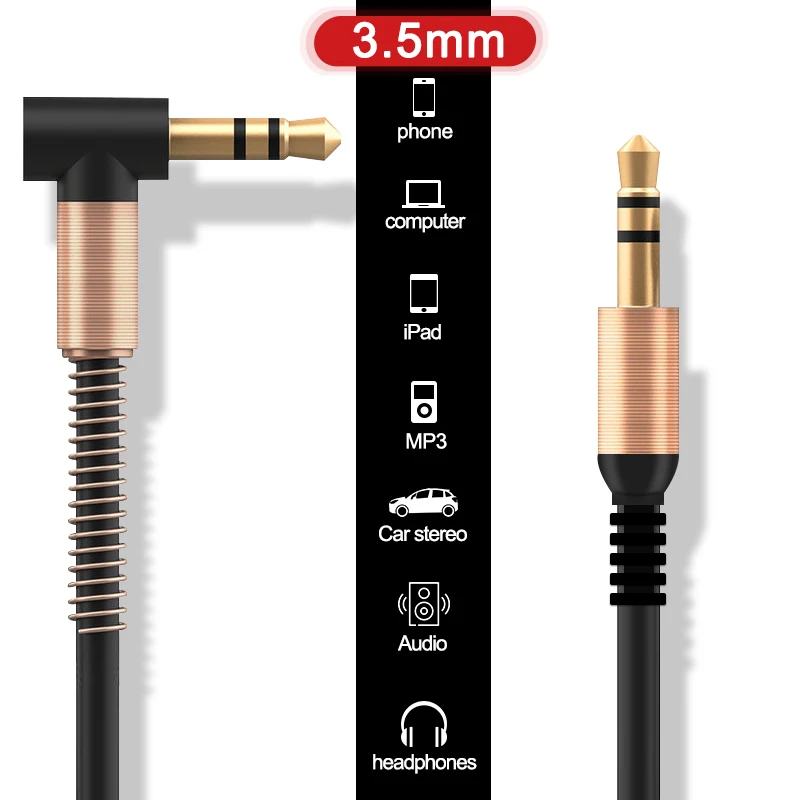 NNBILI 3.5mm 잭 오디오 케이블3.5mm 자동차 스프링 AUX 케이블 금도금 잭 남성-남성 스피커 케이블 헤드폰 용 코드 삼성 썸네일 3