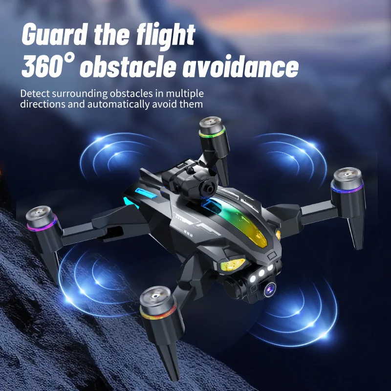 Drone aéreo sem escova com motor 4KHD, quadricóptero LED de fluxo colorido, brinquedo de avião dobrável com controle remoto para evitar obstáculos, XT160