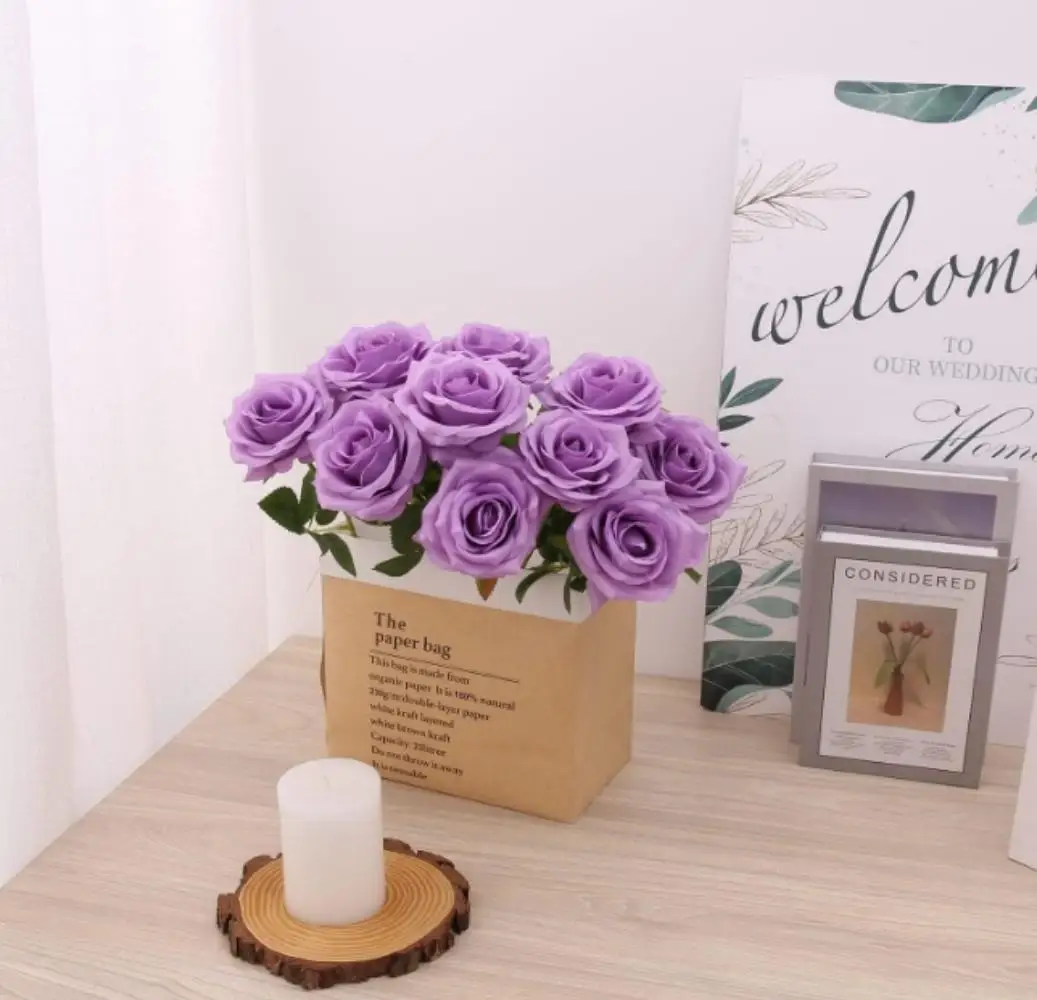 10pcs of lilac horn rose artificial flowers are super beautiful, suitable for indoor home decoration and wedding center