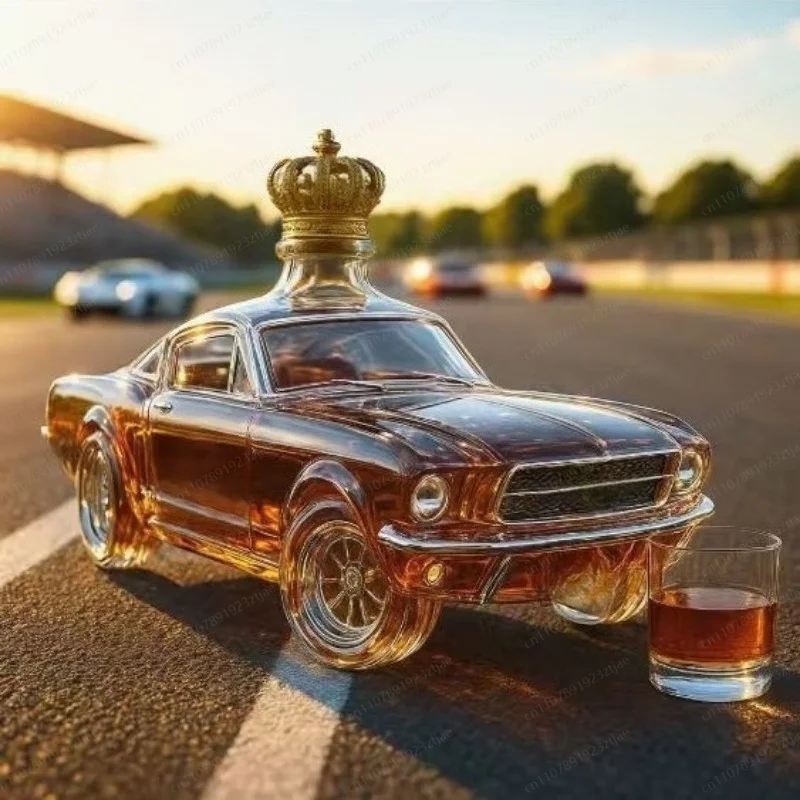 JMZ Vintage Police Car Shaped Whiskey Decanter – 750ml Creative Glass Bottle for Home Bar & Car Theme Decor
