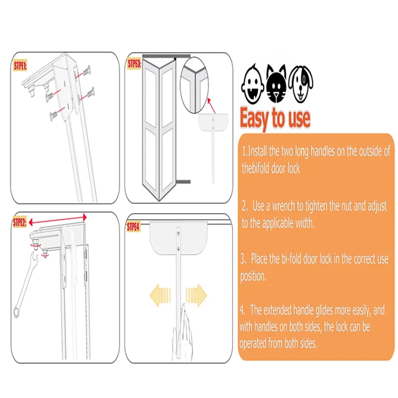 

ABAG Metal Bifold Door Lock - Adjustable Bifold Closet Door Lock(Fits 0.6-2Inch Bi-Fold Door)Bifold Door Child Safetys Lock
