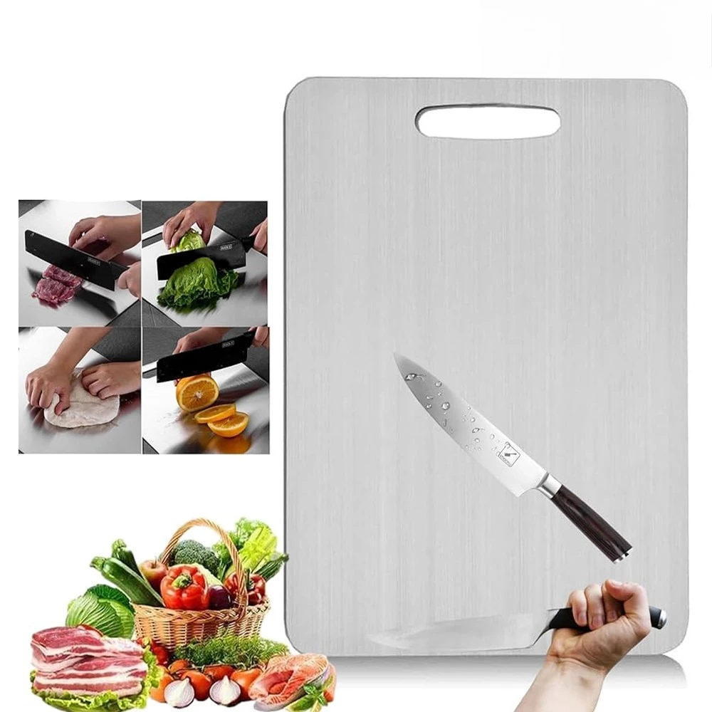 Tabla de Cortar de Acero Inoxidable 304 de 46 cm, Antibacteriana, Antimoho, Duradera e Higiénica para Cocina