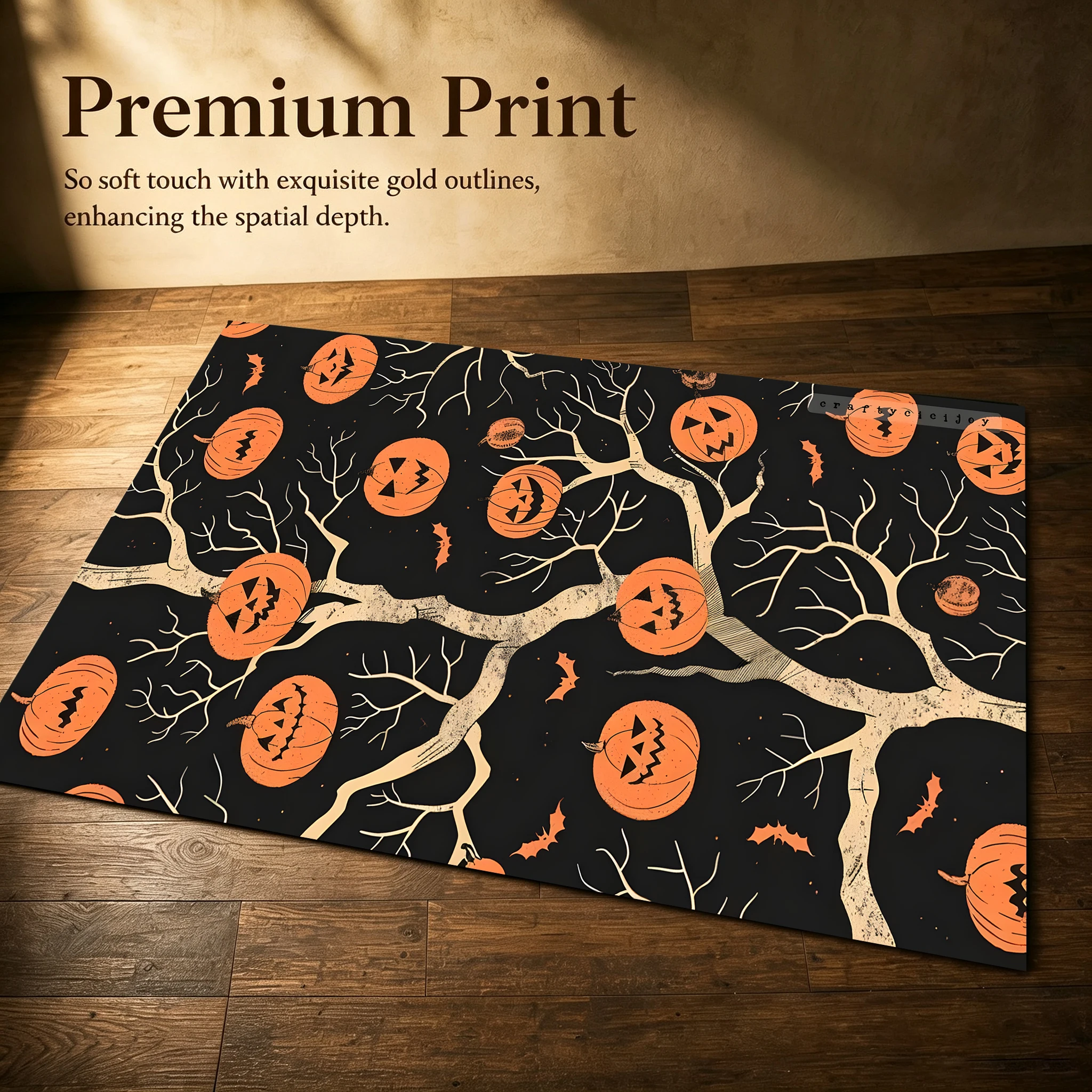 Cartoon Ghost Pumpkin Halloween Slogan Velvet Area Rug, for Entryway Living Room Bedroom, Autumn Winter