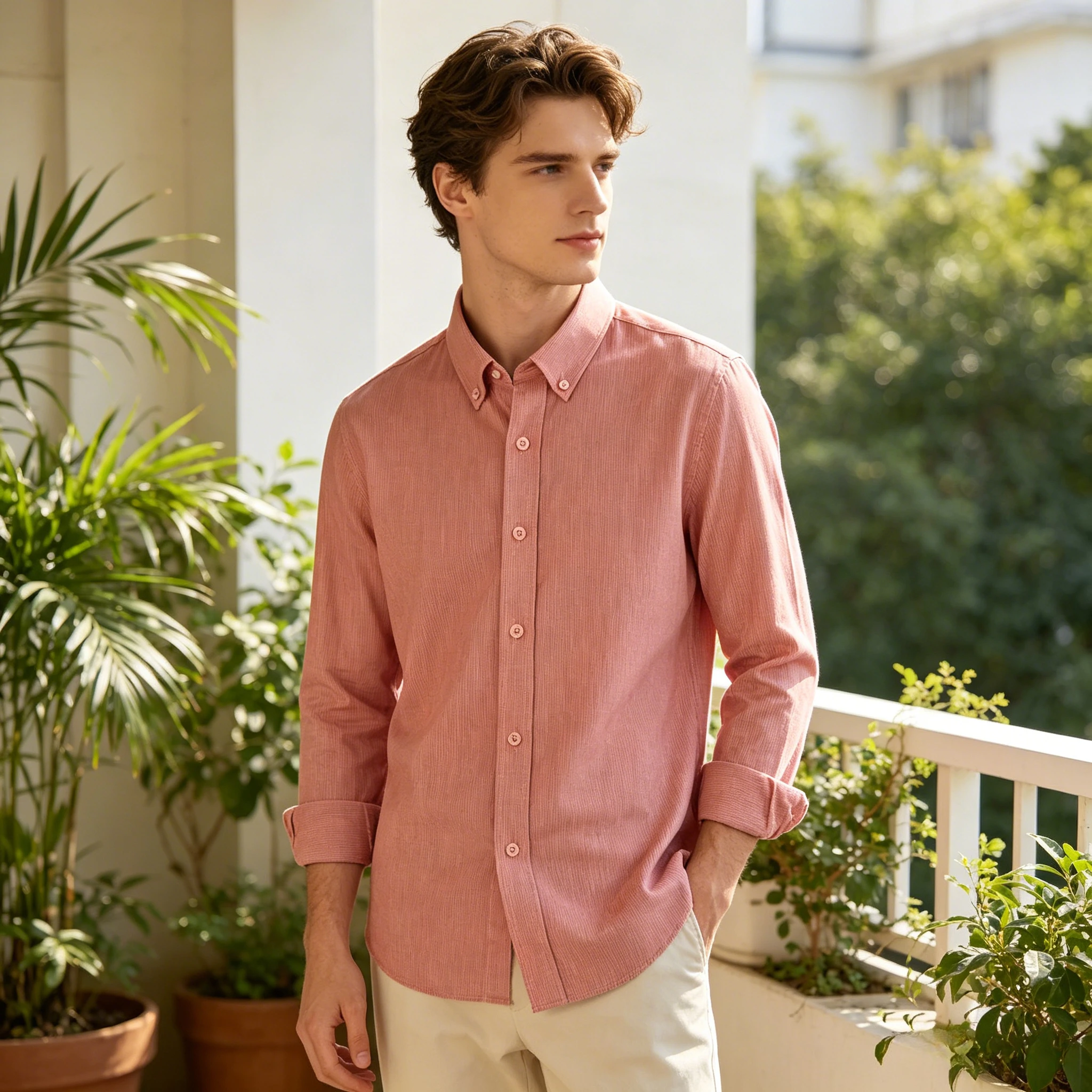New 100% Pure Cotton Striped Men's Slim-Fit Oxford Cotton Shirt Long Sleeves Casual Breathable Fabric Exquisite Craftsmanship