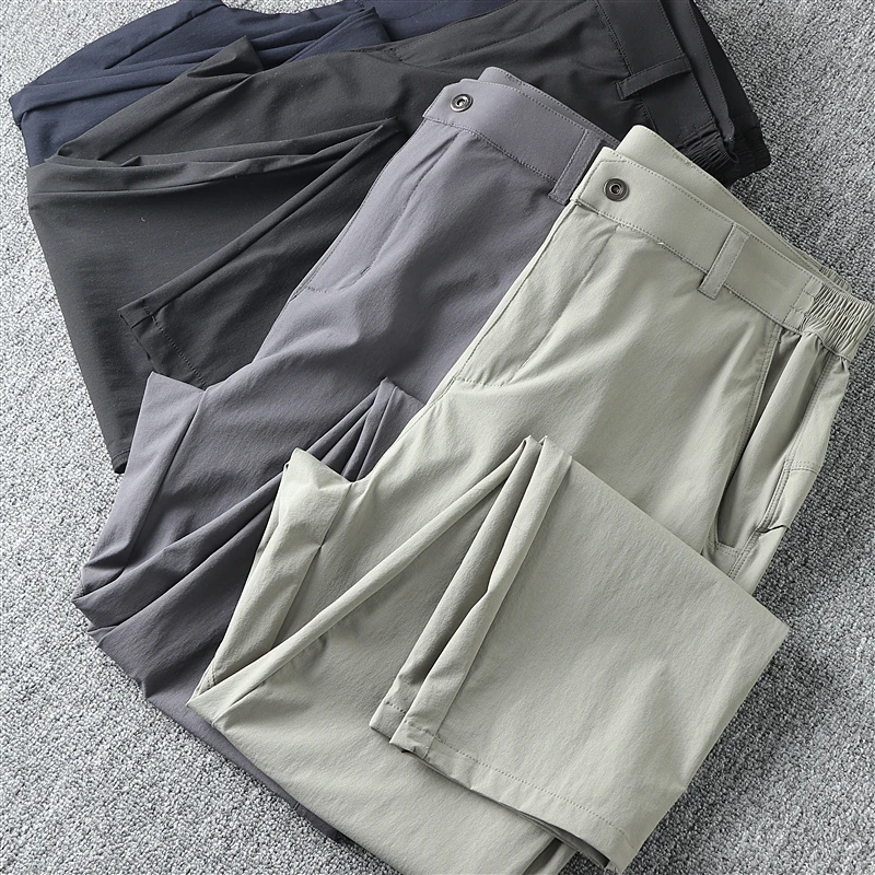 

Мужские летние брюки из ледяного шелка: быстросохнущие, тонкие, эластичные, дышащие, для активного отдыха, прямого кроя, однотонные