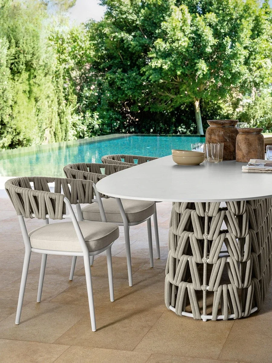 Outdoor Table Garden Sun and Rain Resistant Leisure Rattan Chair Terrace Rock Board Dining Table Outdoor Round Table