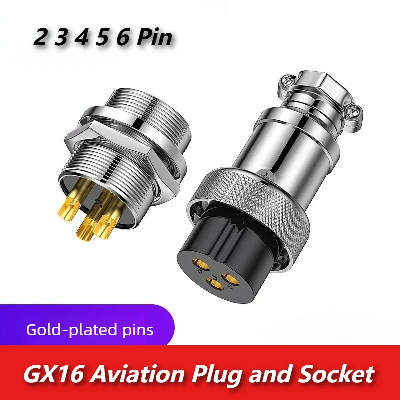 Industrial GX16 Sviation Plug Socket Connector Silver/Gold-plated GX16-2-pin 3-pin 4/5/6/7/8/9-pin 10-pin Aviation Power Adapter