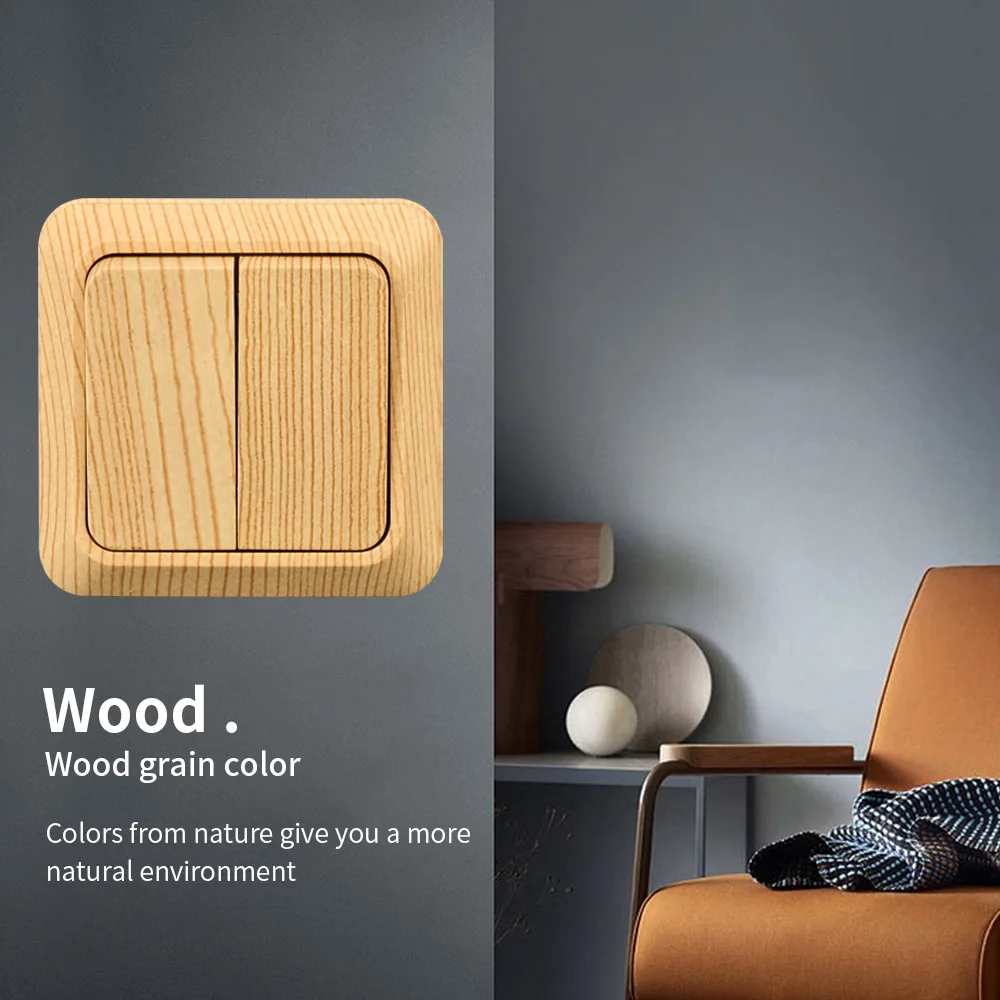 WESA-مفتاح تثبيت على الحائط الخشبي ، كلاسيكي ، مقاوم للهب ، لوح بلاستيكي ، عصابتان ، طريقة واحدة ، تقليد ، لون خشبي ، 16 أ ، تيار متردد #2