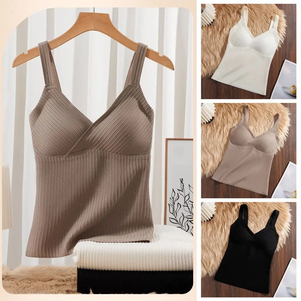 

Soft V-neck Sleeveless Warm Underwear Seamless Stripe Warm Slimming Vest Top Bottoming Shirt Autumn Clothes Women Underwear